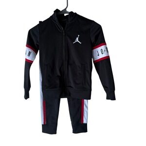Boys M Jordan Tracksuit Set Black Red White Jumpman Logo Full Zip Jacket Pants